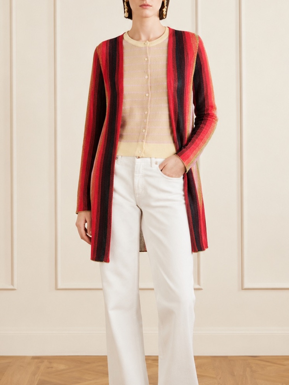 Missoni Metallic Striped Open Front Cardigan Duster